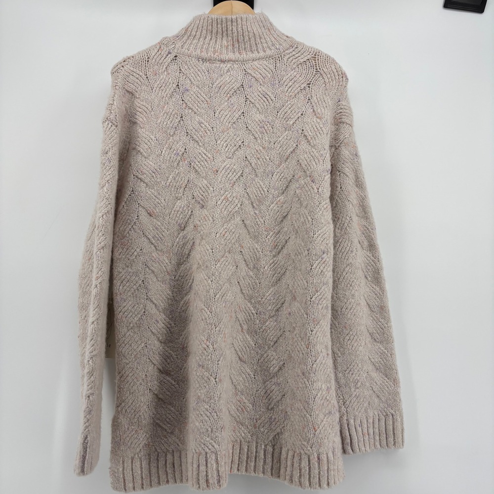 NWT Joie Women Sweater M Beige Cable Knit Mock Neck Tunic Wool Blend Cottagecore - Picture 8 of 10